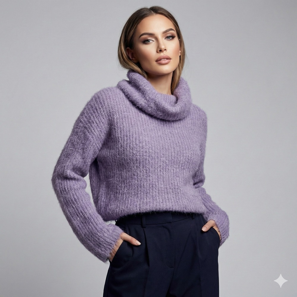 Charlotte Russe Fuzzy Lavender Turtleneck Cowl Sweater S Cozy Pastel Crop Y2K